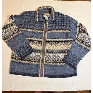 VTG-Heirloom Collectibles women’s  XL Blue Multi-Patterned Knit cardigan Sweater